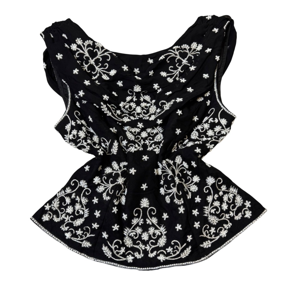 Vintage Andretta Donatello Silk Beaded Embroidered Top Black L Italian - Picture 4 of 9